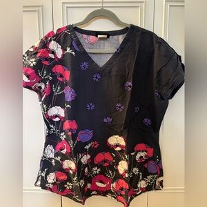 Grey’s Anatomy Floral Black and Pink scrub top